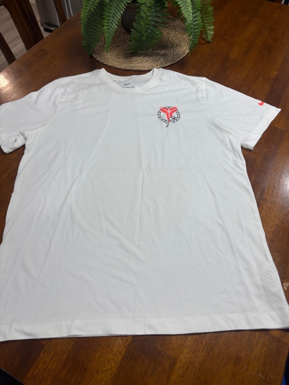 Nike White Short-Sleeve Tee with Red Logo Accent